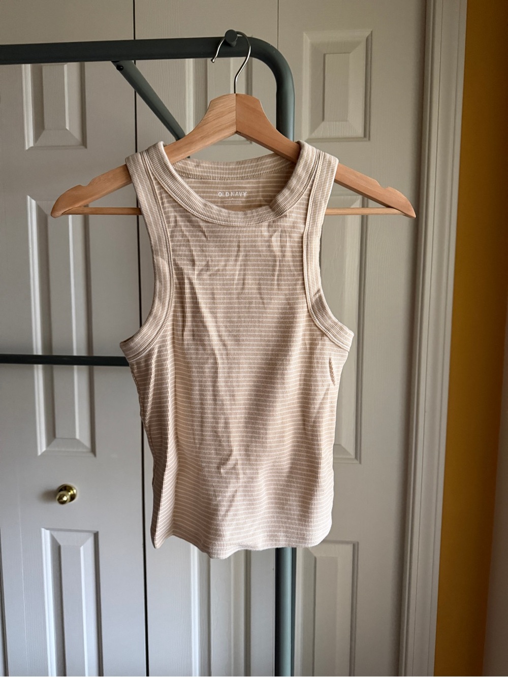 Old Navy beige striped ribbed tank top
